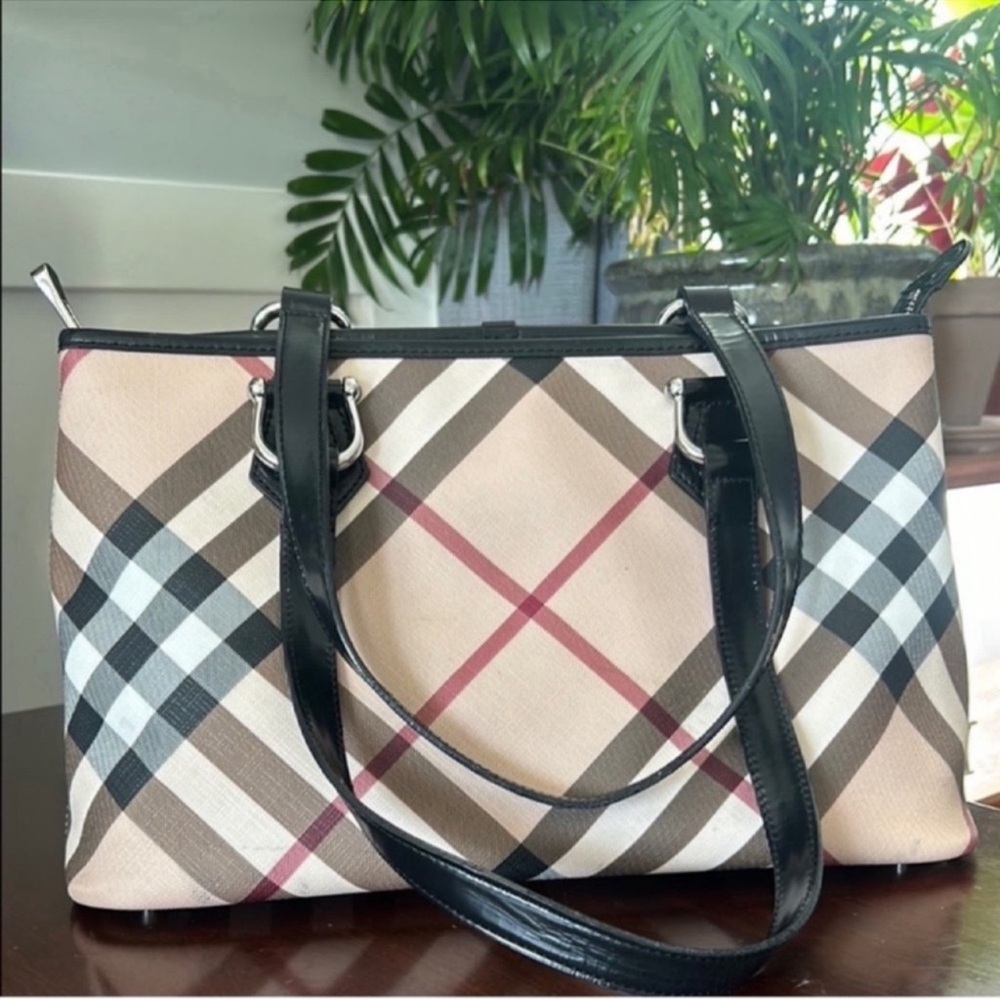 Burberry Black and Tan Checkered Tote